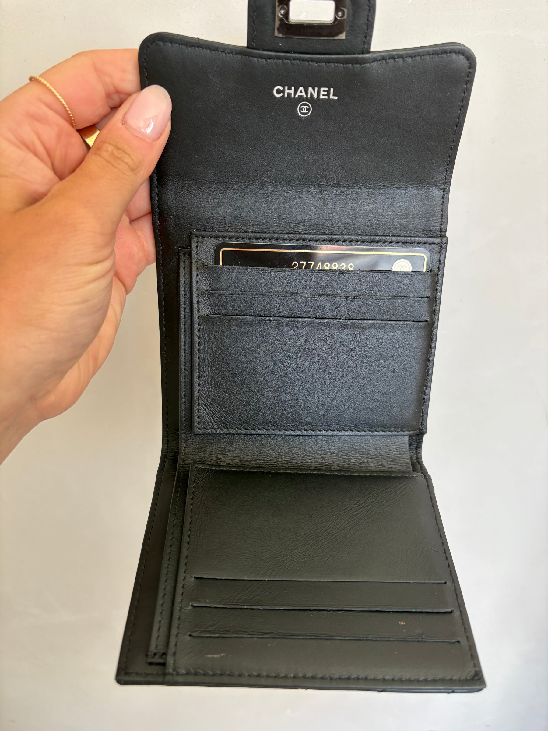 Chanel So Black Leather Chevron Quilted Square Wallet