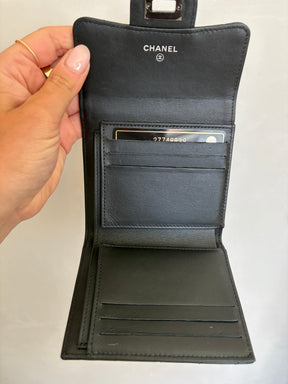 Chanel So Black Leather Chevron Quilted Square Wallet