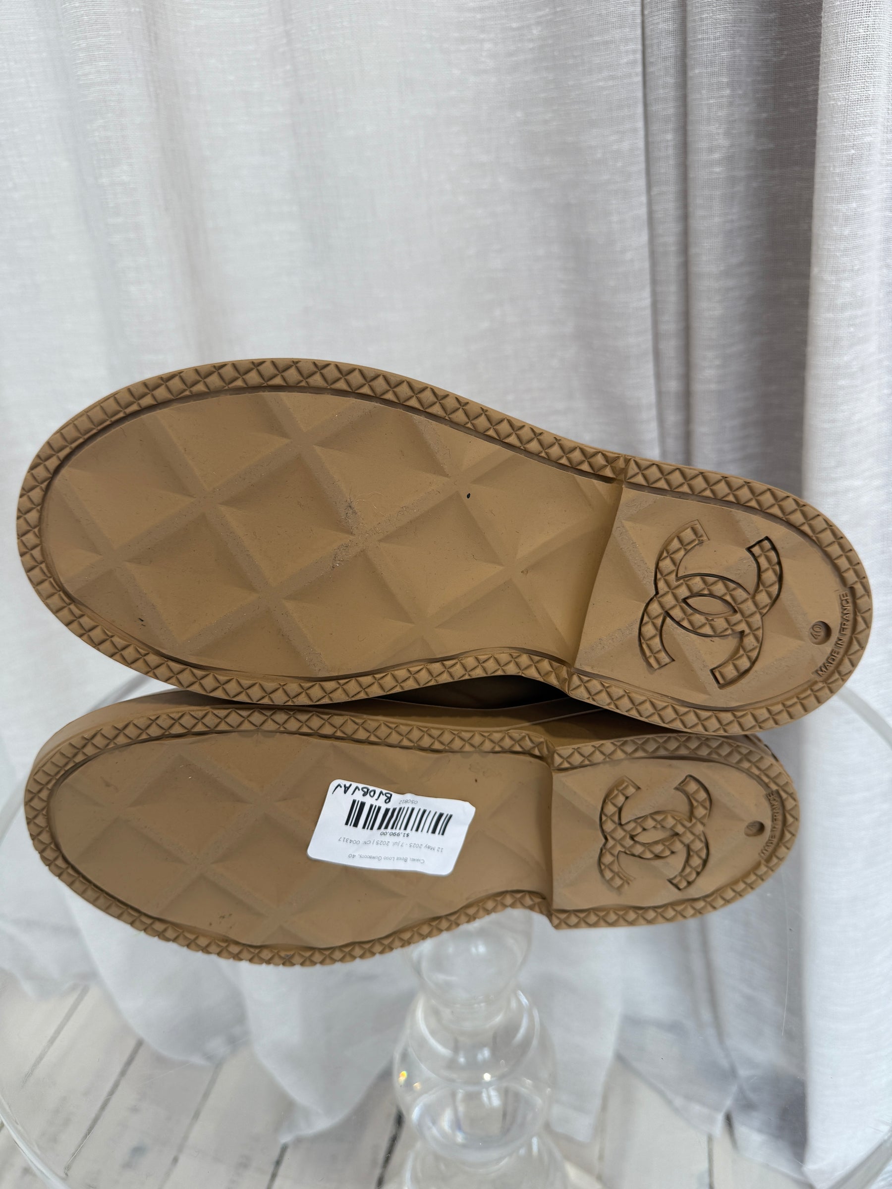 Chanel Beige Logo Gumboots, 40