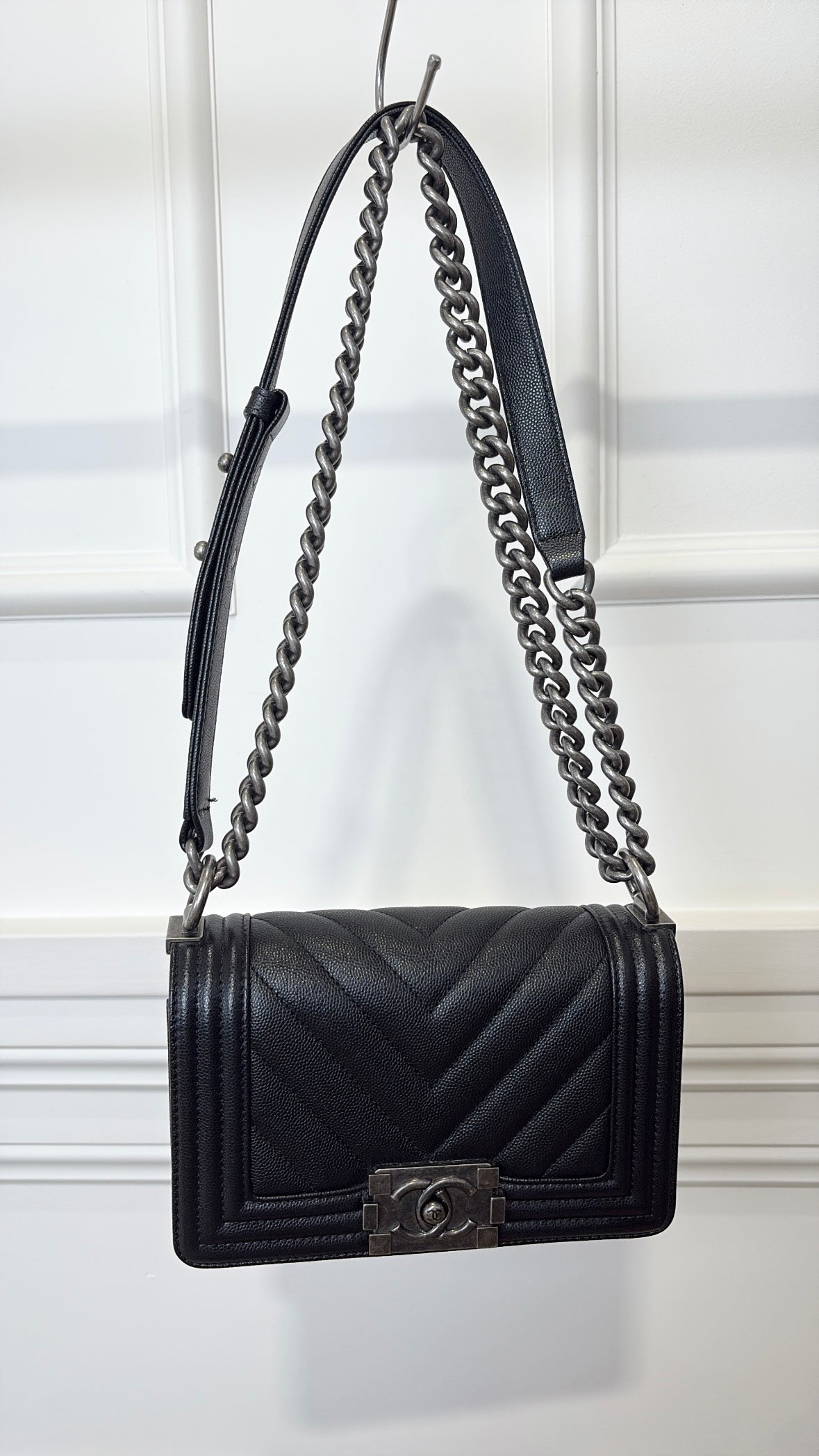 Chanel Black Caviar Leather Small Boy Bag with Ruthenium Hardware