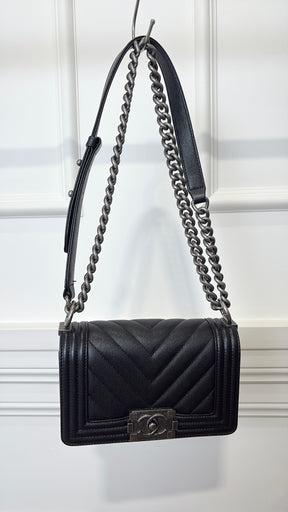 Chanel Black Caviar Leather Small Boy Bag with Ruthenium Hardware