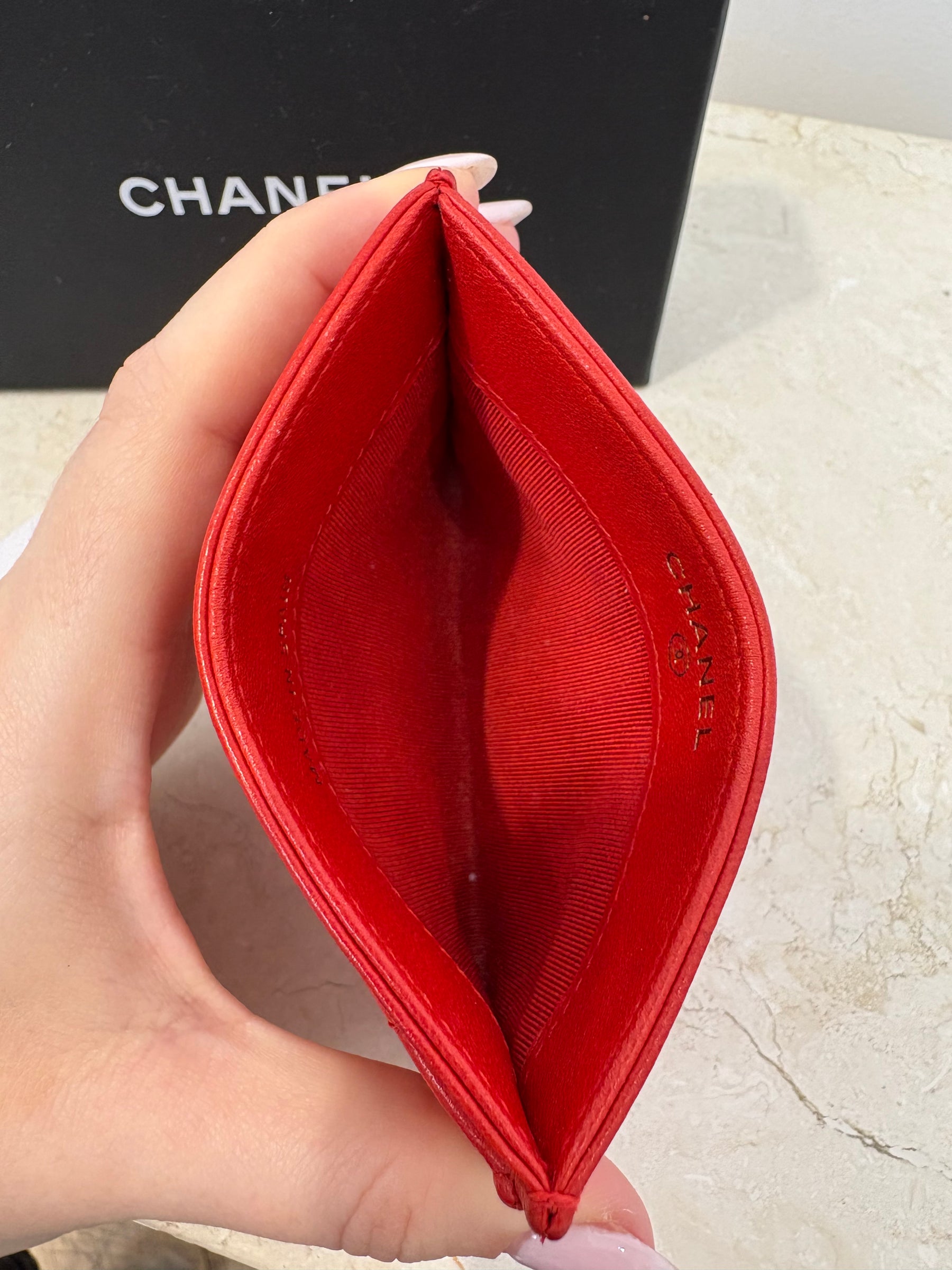 Chanel Red Leather Logo Card Holder