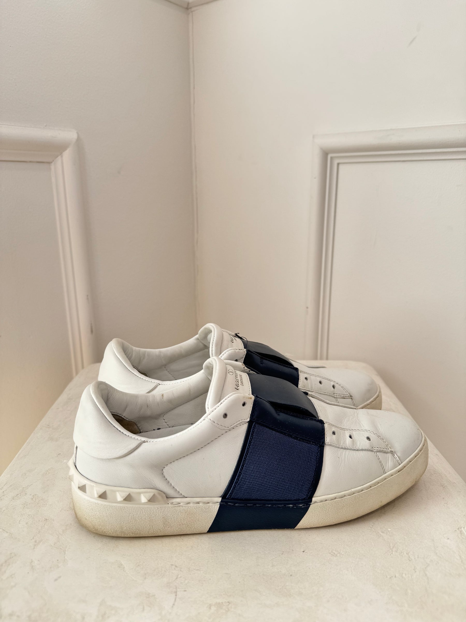 Valentino Garavani White and Navy Leather Sneakers, 39