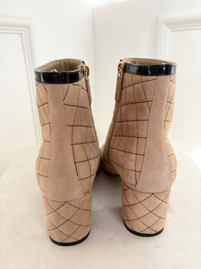 Chanel Beige Suede and Black Quilted Ankle Boot, 40 C