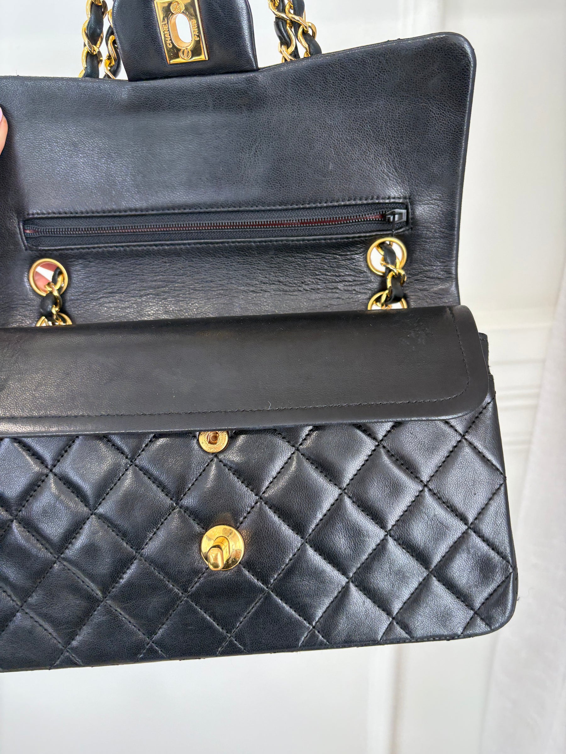 Chanel Vintage Black Flap Bag 24k Gold Hardware Small