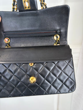 Chanel Vintage Black Flap Bag 24k Gold Hardware Small