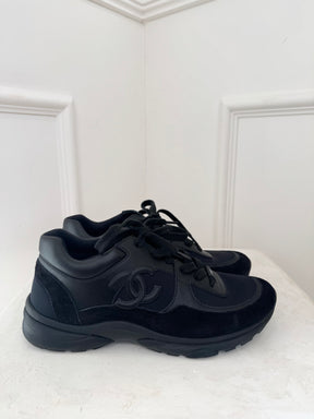 Chanel Black Leather and Suede CC Sneakers, 39.5