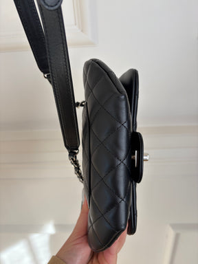 Chanel Uniform Black Lambskin Leather Waist Bag