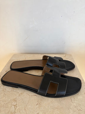 Hermes Oran Black Sandals, 39