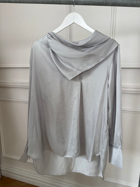 Viktoria & Woods Silver Satin Scarf Blouse (3) and Pant (4) Set