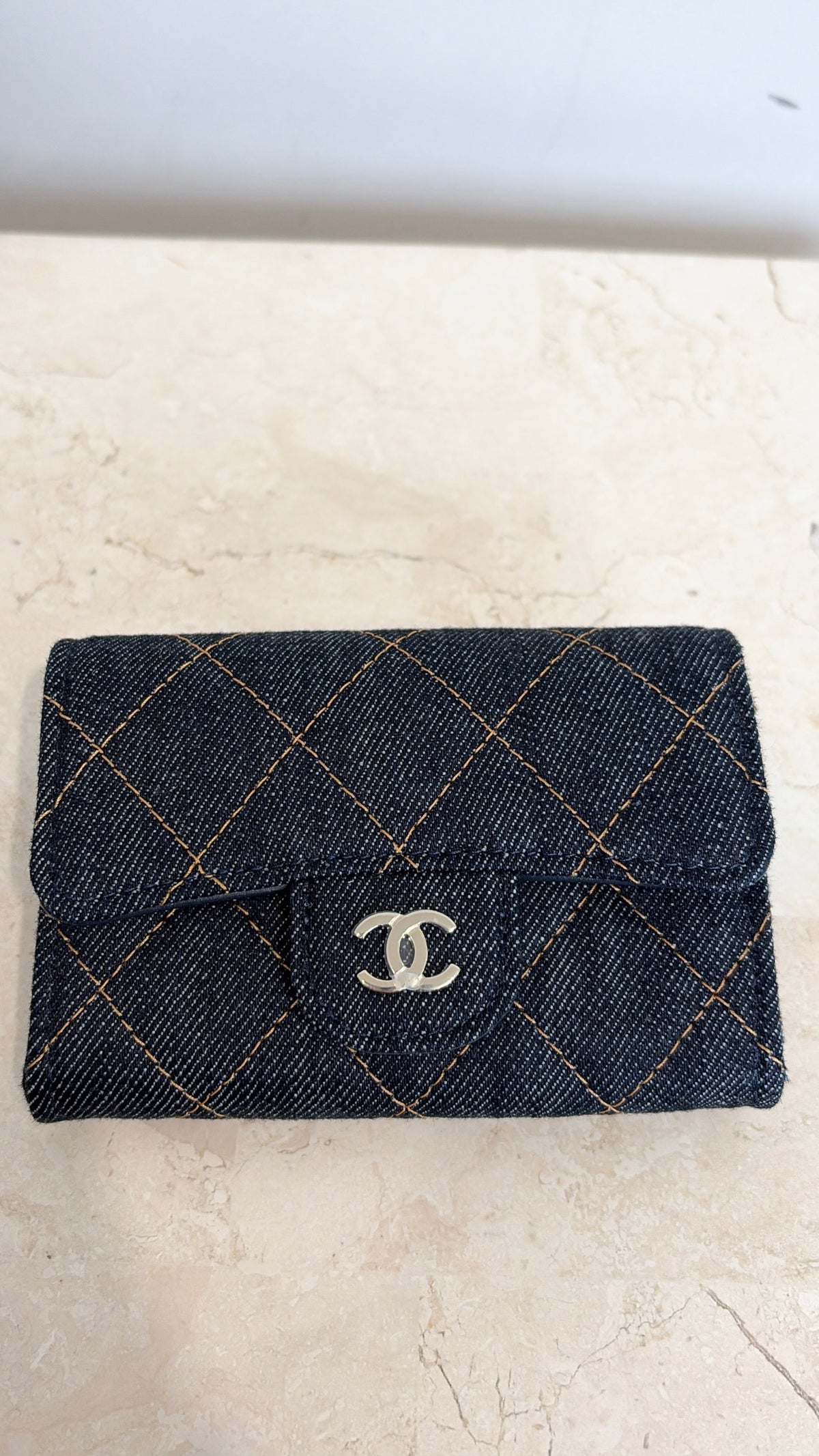 Chanel Indigo Denim Quilted Card Wallet