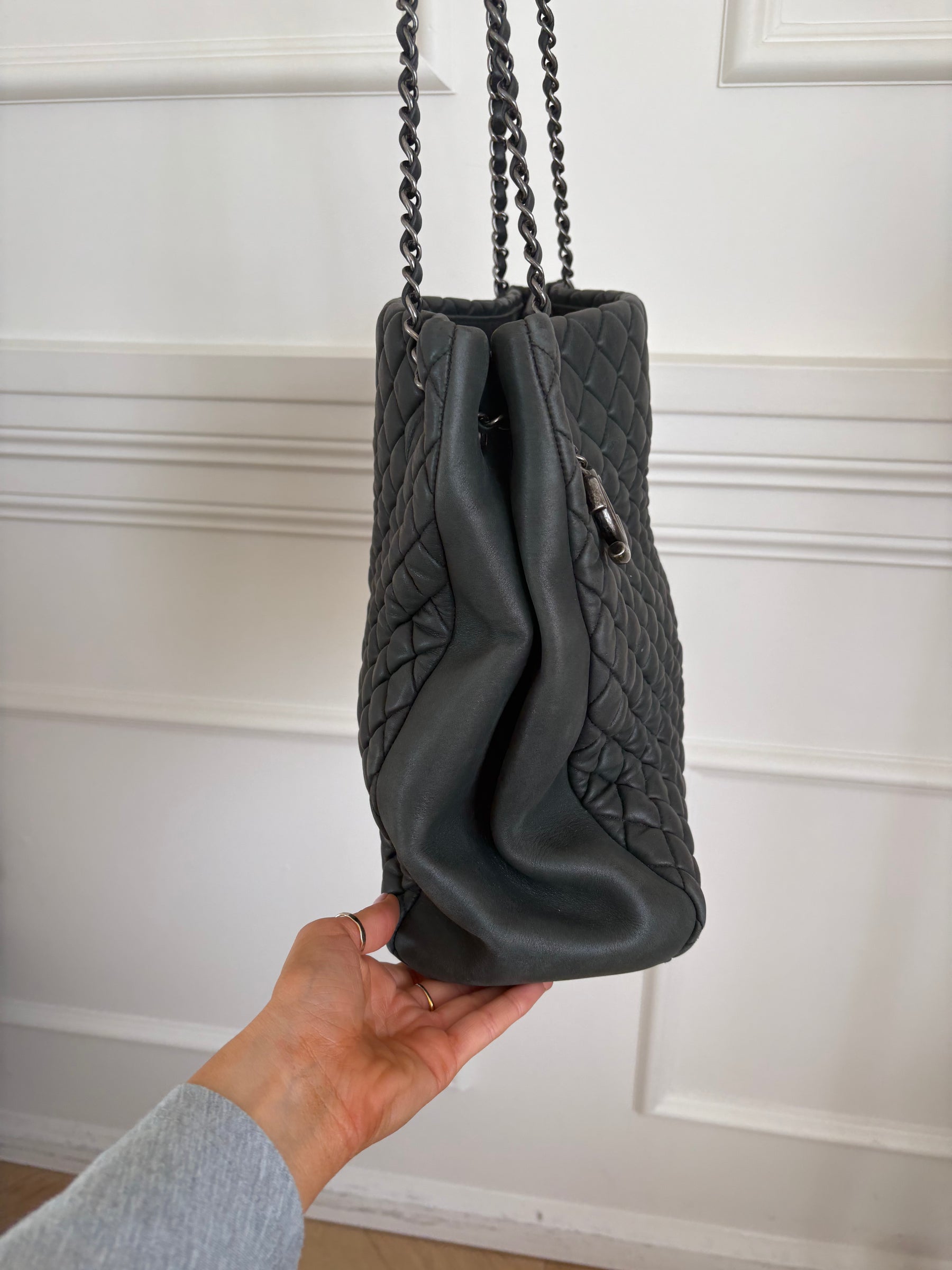 Chanel Charcoal Quilted Leather Shopper Tote