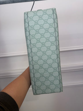 Gucci Sage Green GG Monogram Emblem Small Tote with Dog Charm