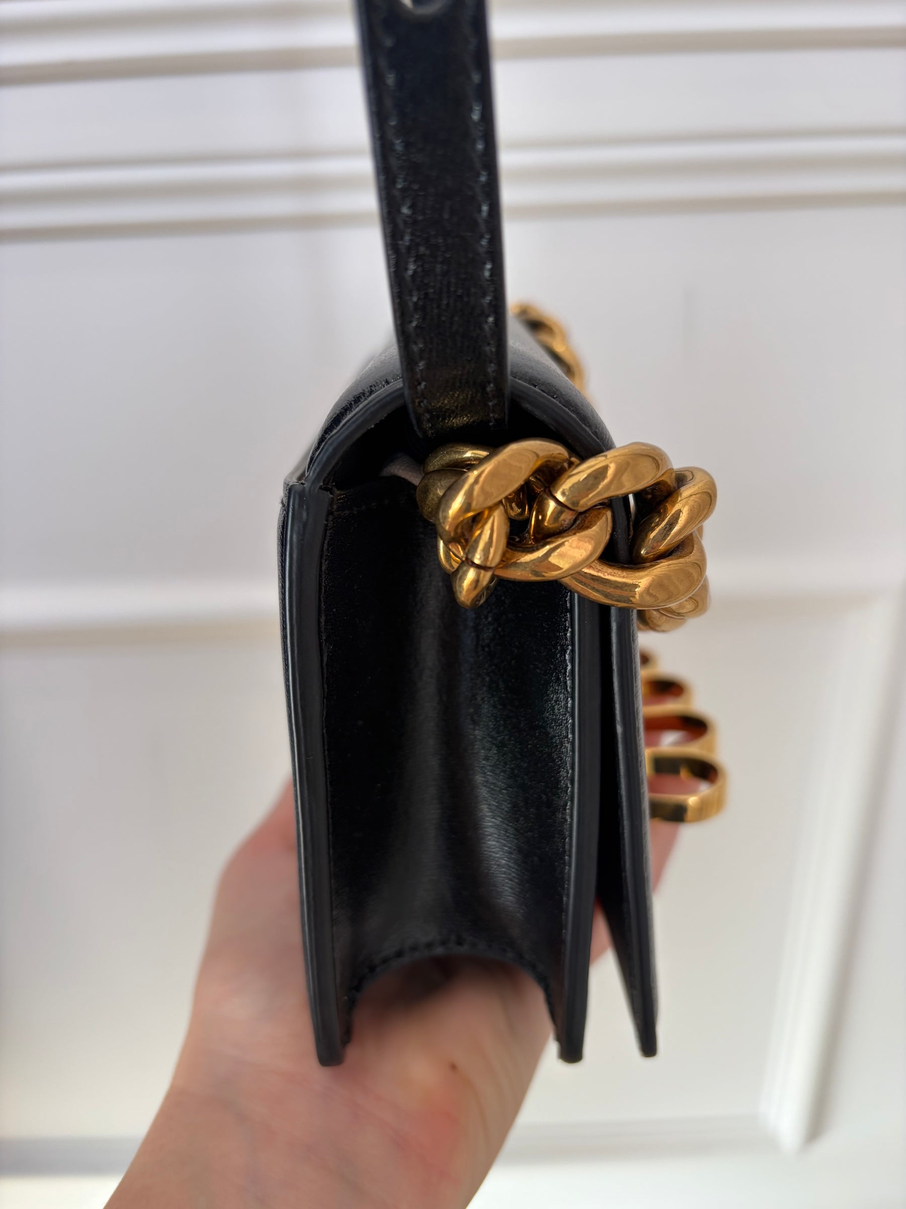 Alexander McQueen Black Leather Knuckle Chain Top Handle Shoulder Bag