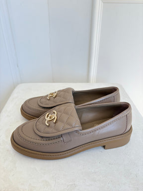 Chanel Dark Beige CC Turn Lock Loafers, 36.5 C