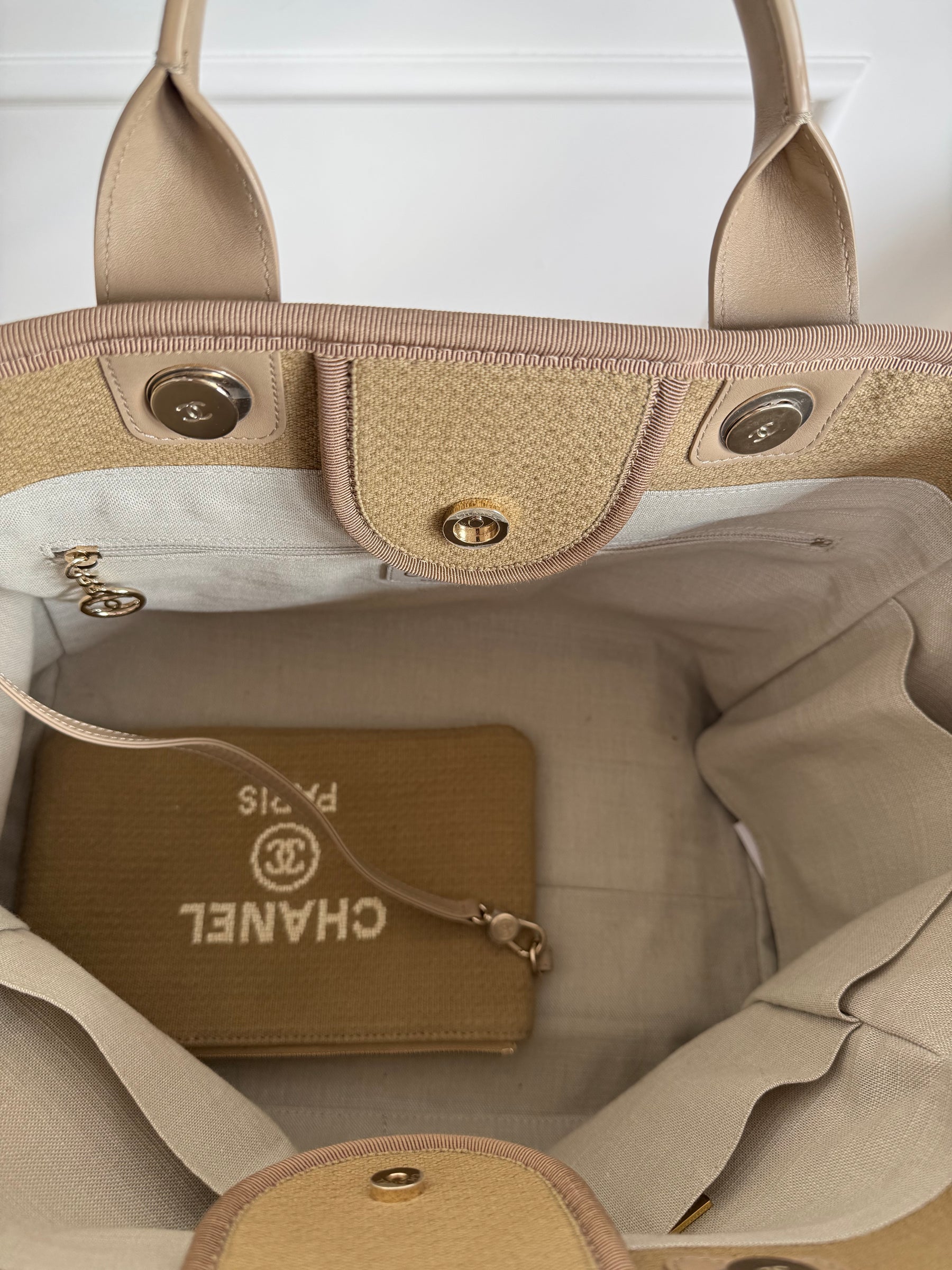 Chanel Dark Beige Canvas Deauville Tote Bag
