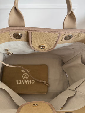 Chanel Dark Beige Canvas Deauville Tote Bag