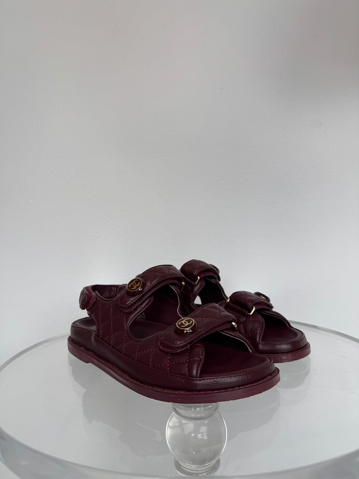 Chanel Burgundy Leather Logo Dad Sandals, 41