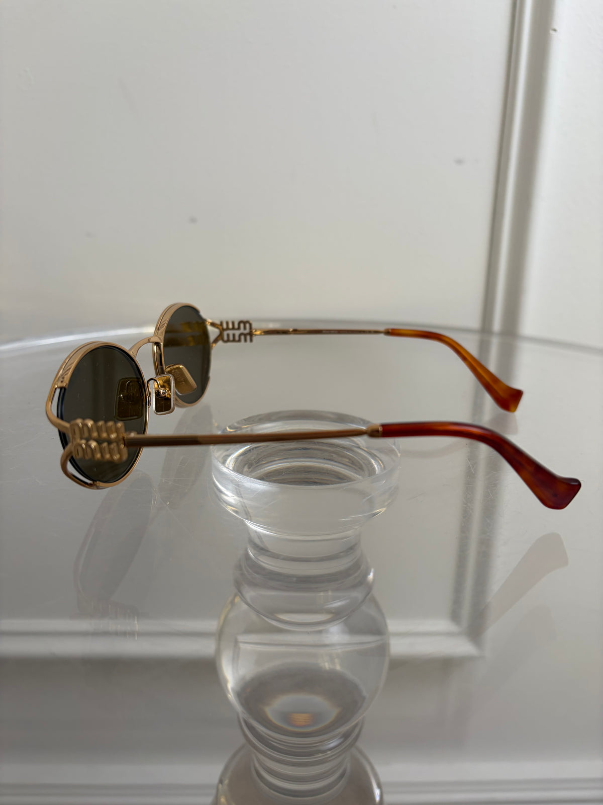 Miu Miu Gold Oval Logo Sunglasses