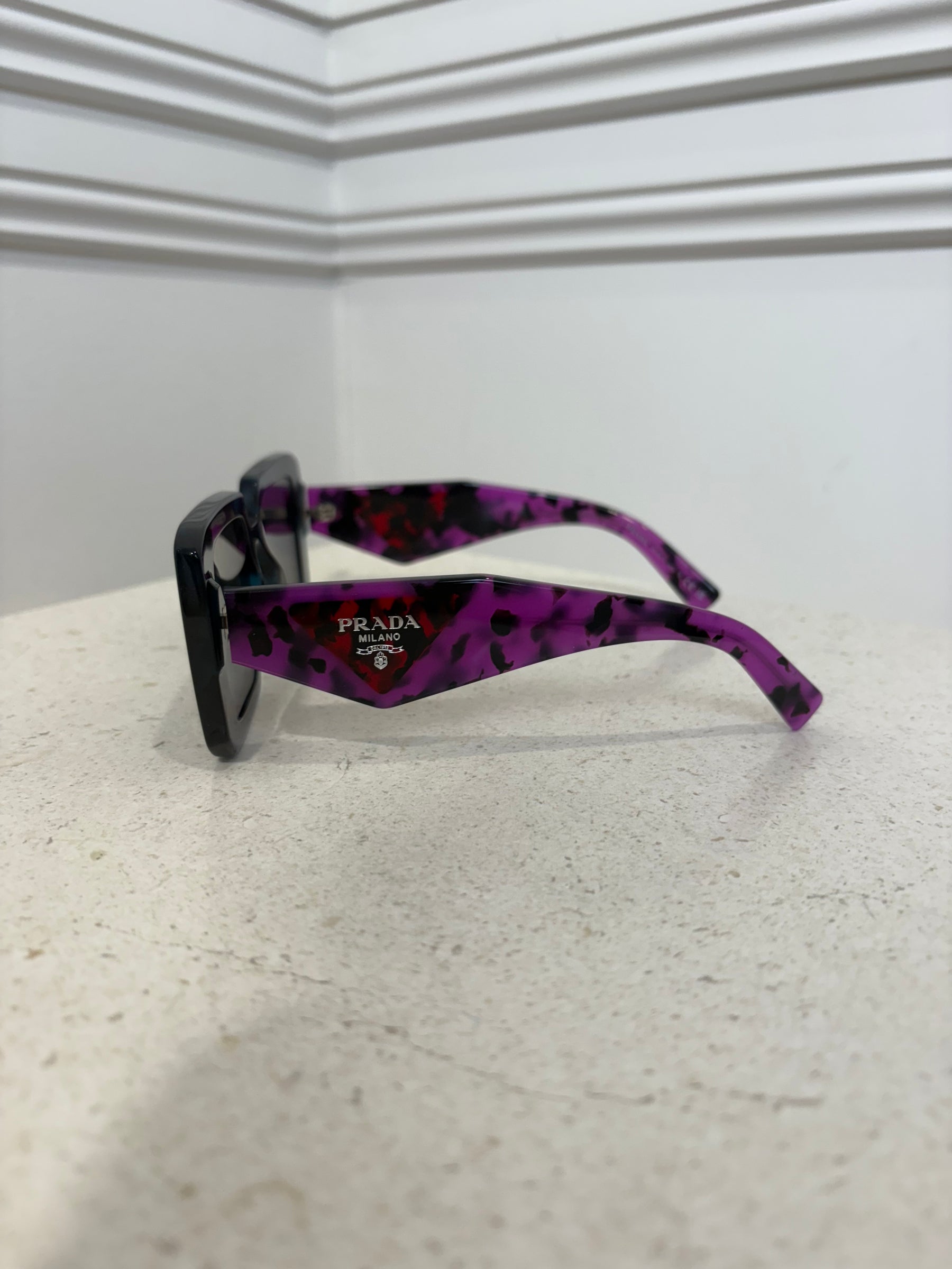 Prada Blue, Black and Purple Tortoiseshell Oversized Square Sunglasses