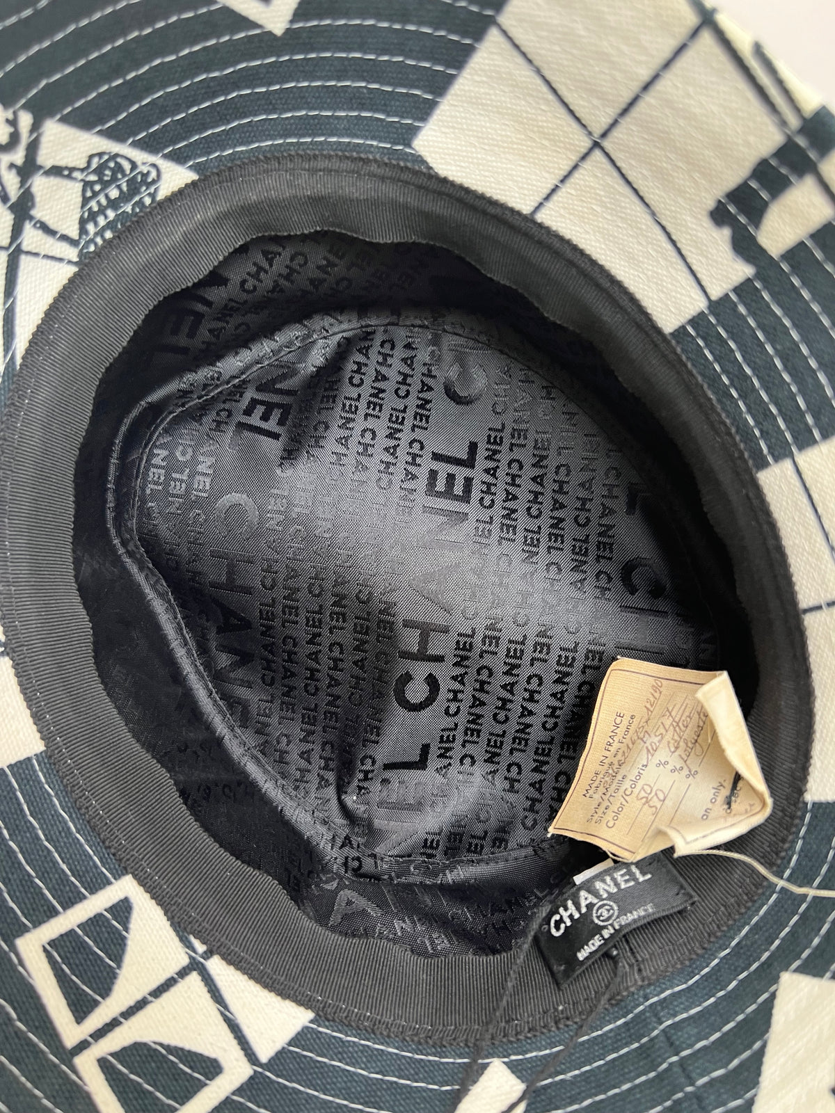 Chanel Black and White Window Logo Bucket Hat, M