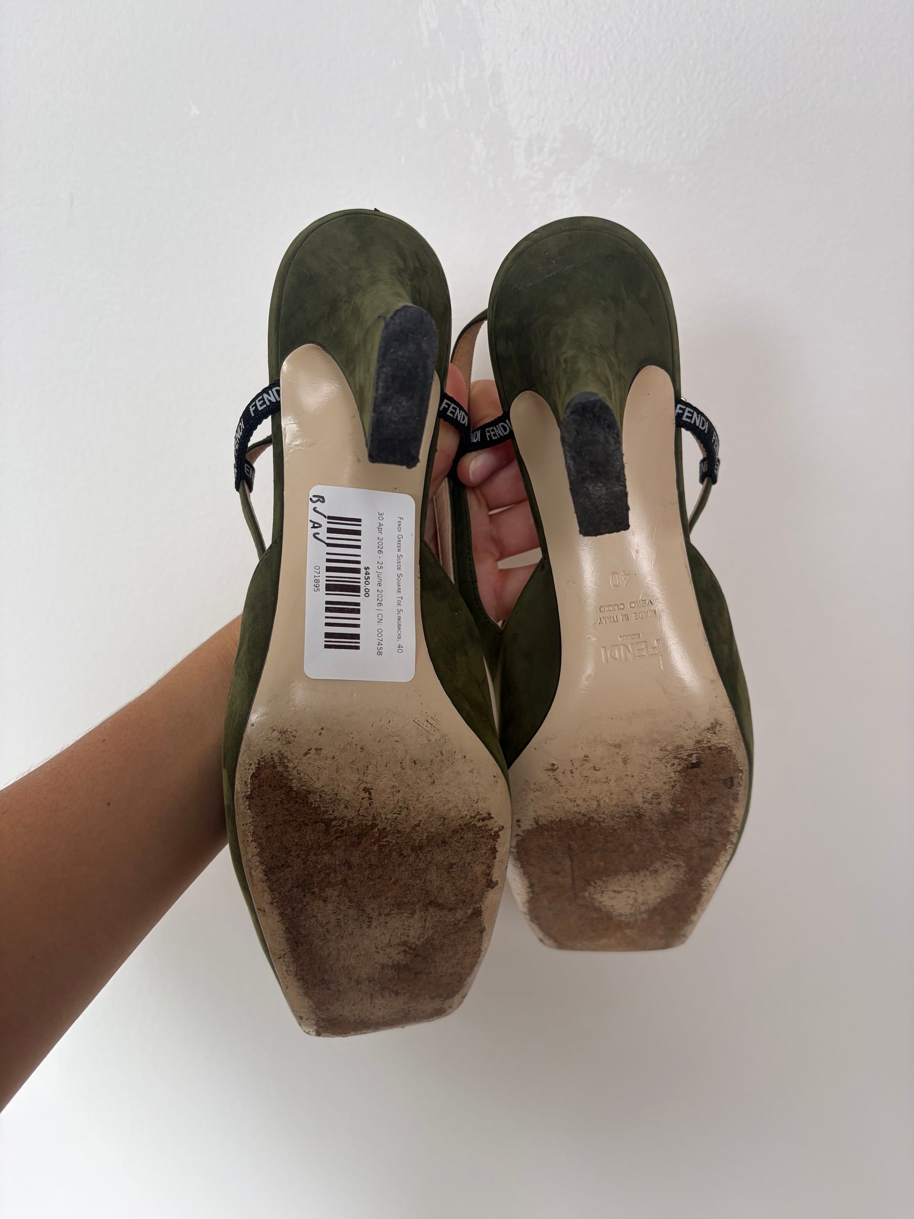 Fendi Green Suede Square Toe Slingbacks, 40