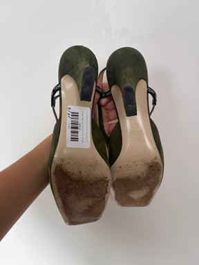 Fendi Green Suede Square Toe Slingbacks, 40
