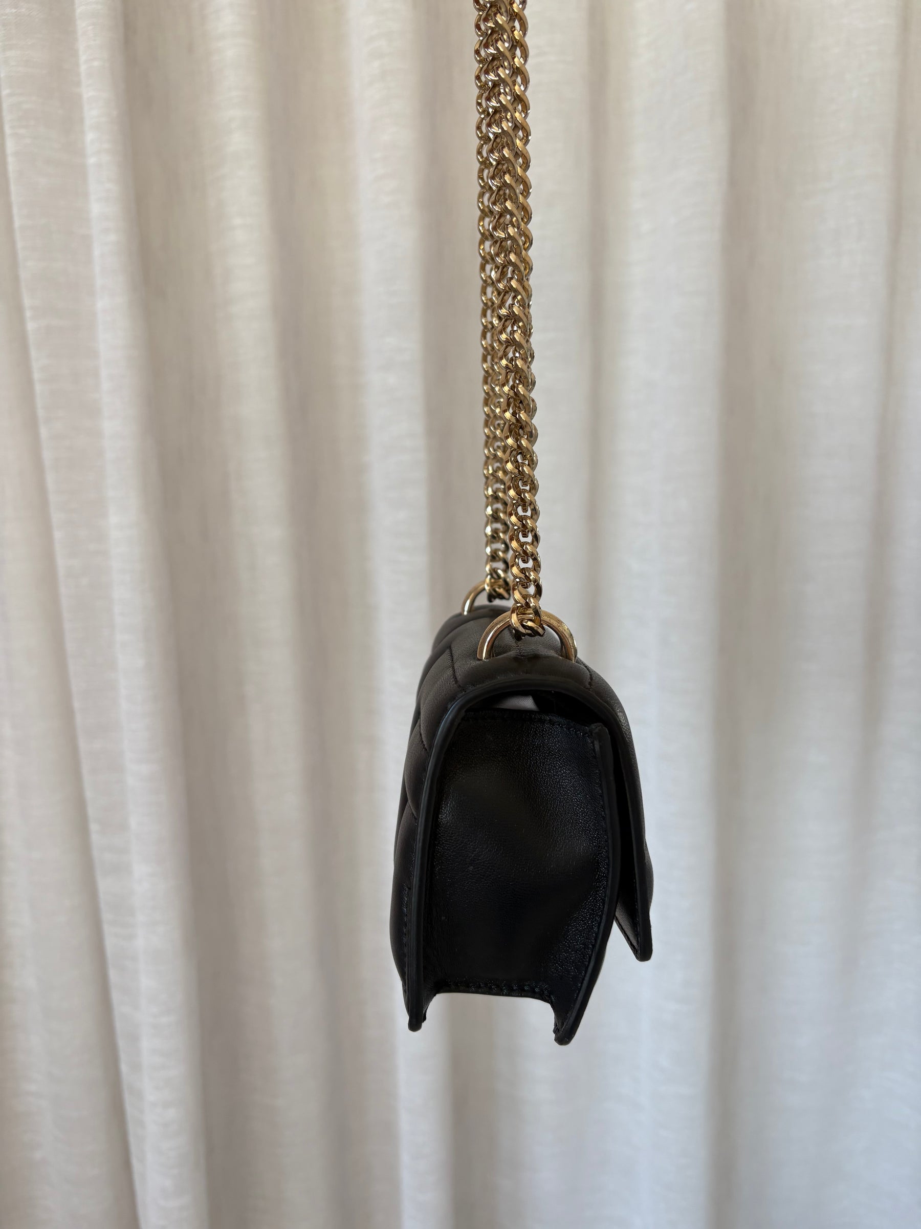 Jimmy Choo Black Leather Mini Quiltes Logo Bag