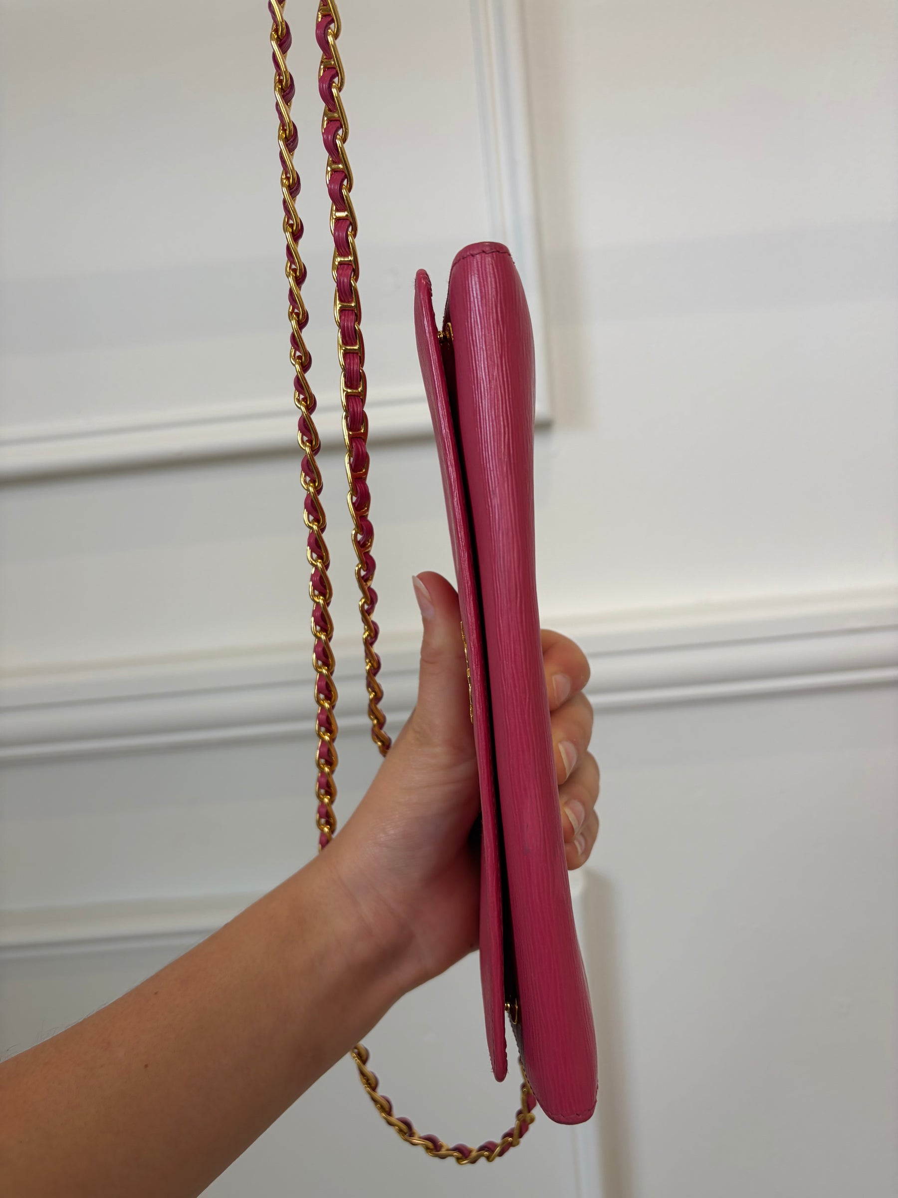 Prada Pink Grained Leather Wallet on Chain