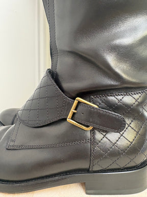 Chanel Black Leather Logo Zipped Front Riding Boots, 39