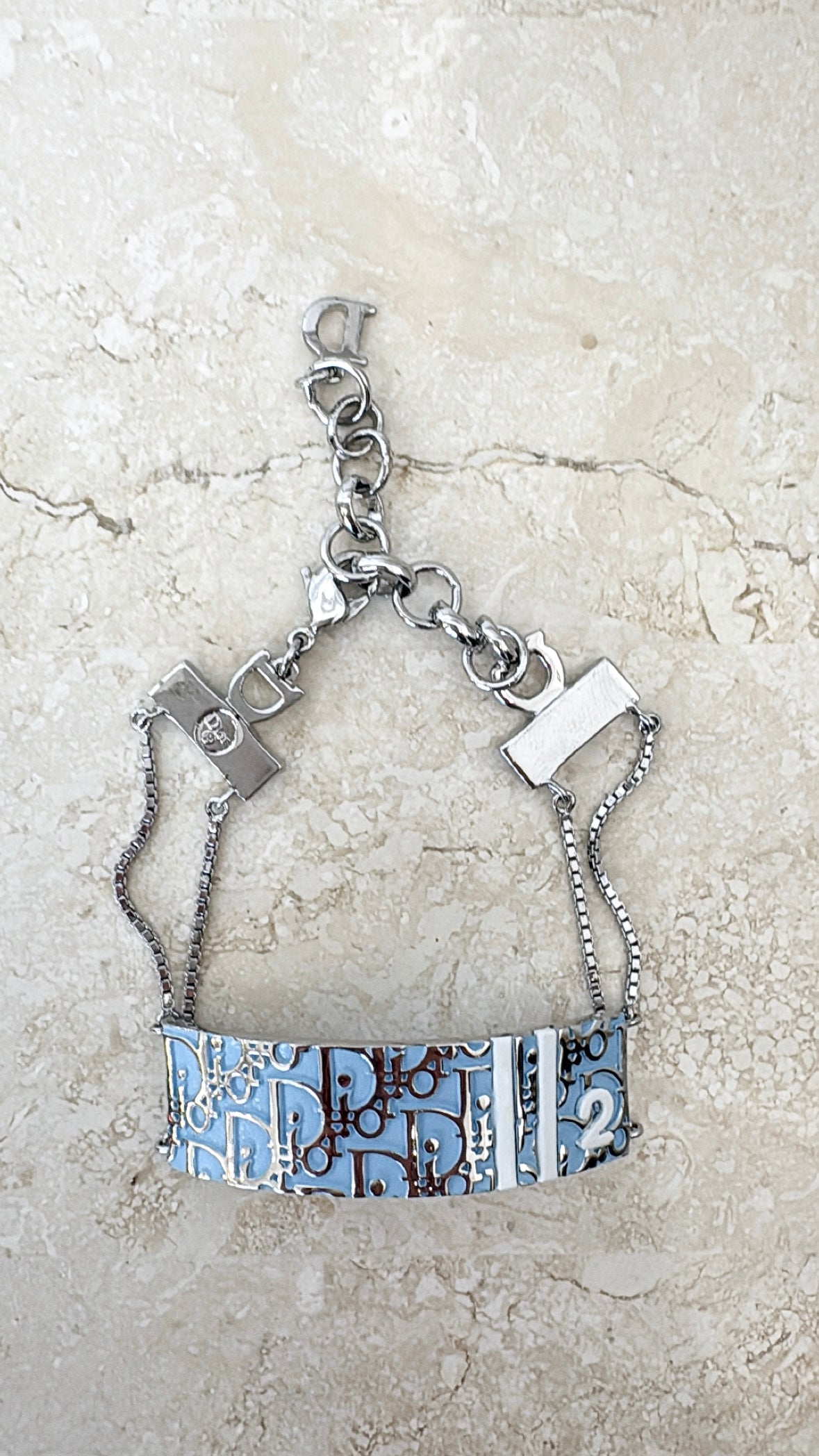 Dior Blue and Silver Oblique Logo Bracelet