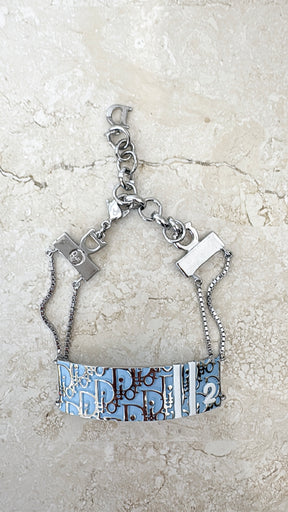Dior Blue and Silver Oblique Logo Bracelet
