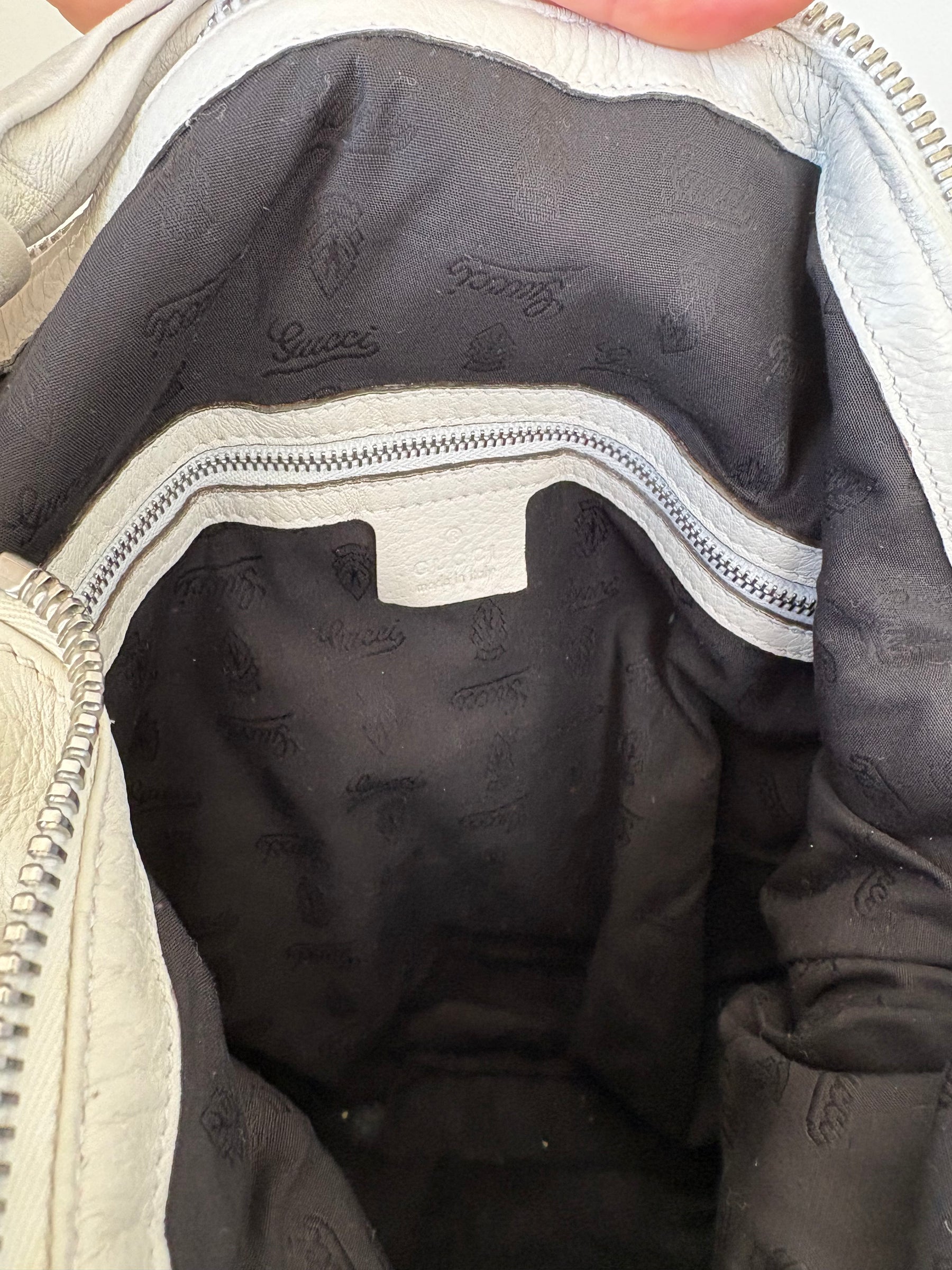 Gucci White Leather Jungle Bamboo Hobo Bag