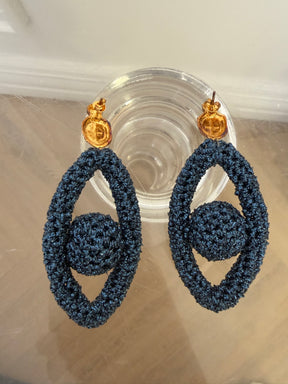 Lucy Folk Blue Metallic Crochet Oval Earrings