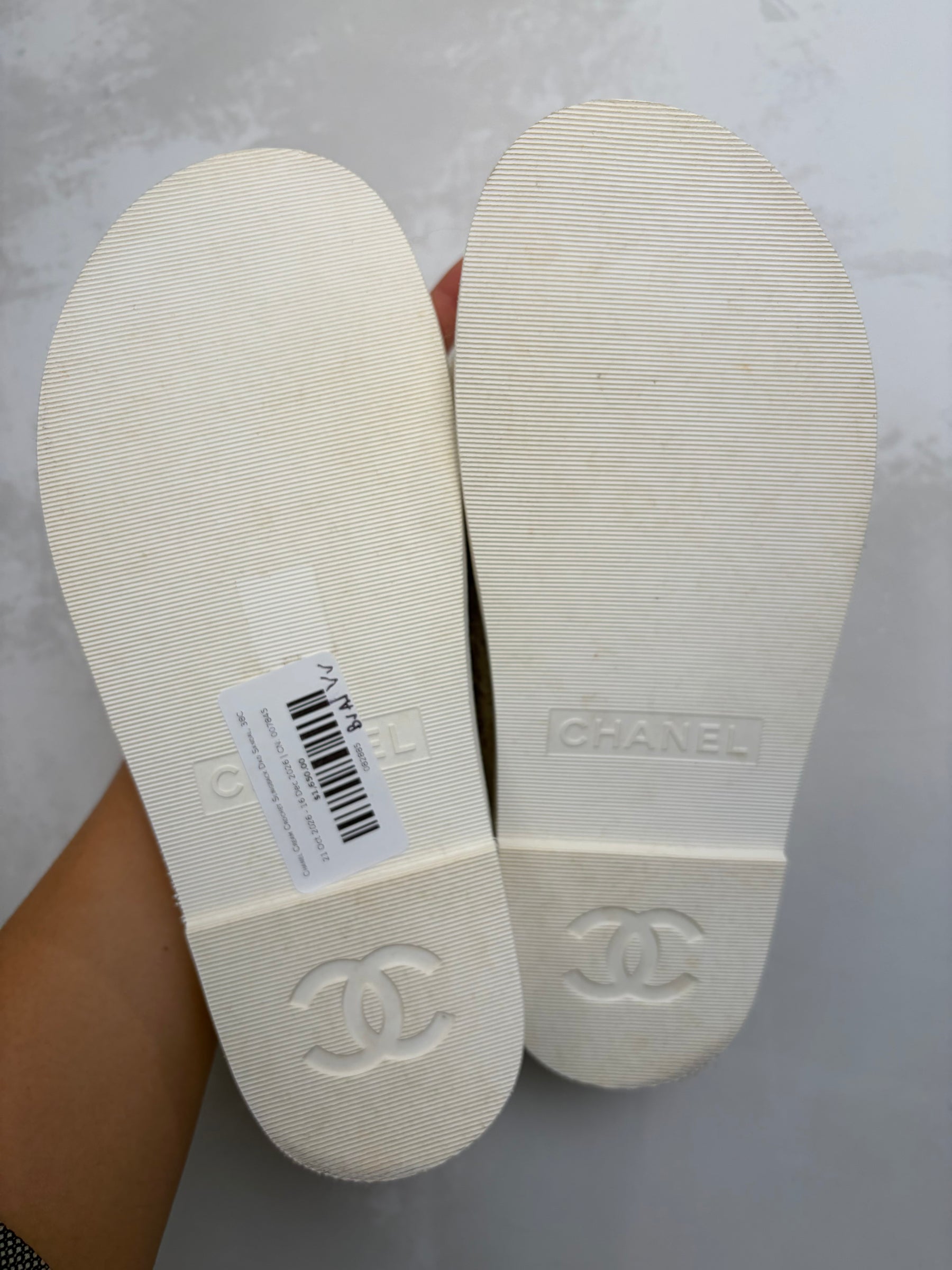 Chanel Cream Crochet Slingback Dad Sandal, 38C