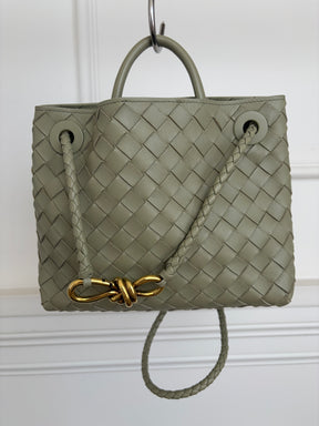Bottega Veneta Sage Green Intercciato Leather Small Andiamo Bag