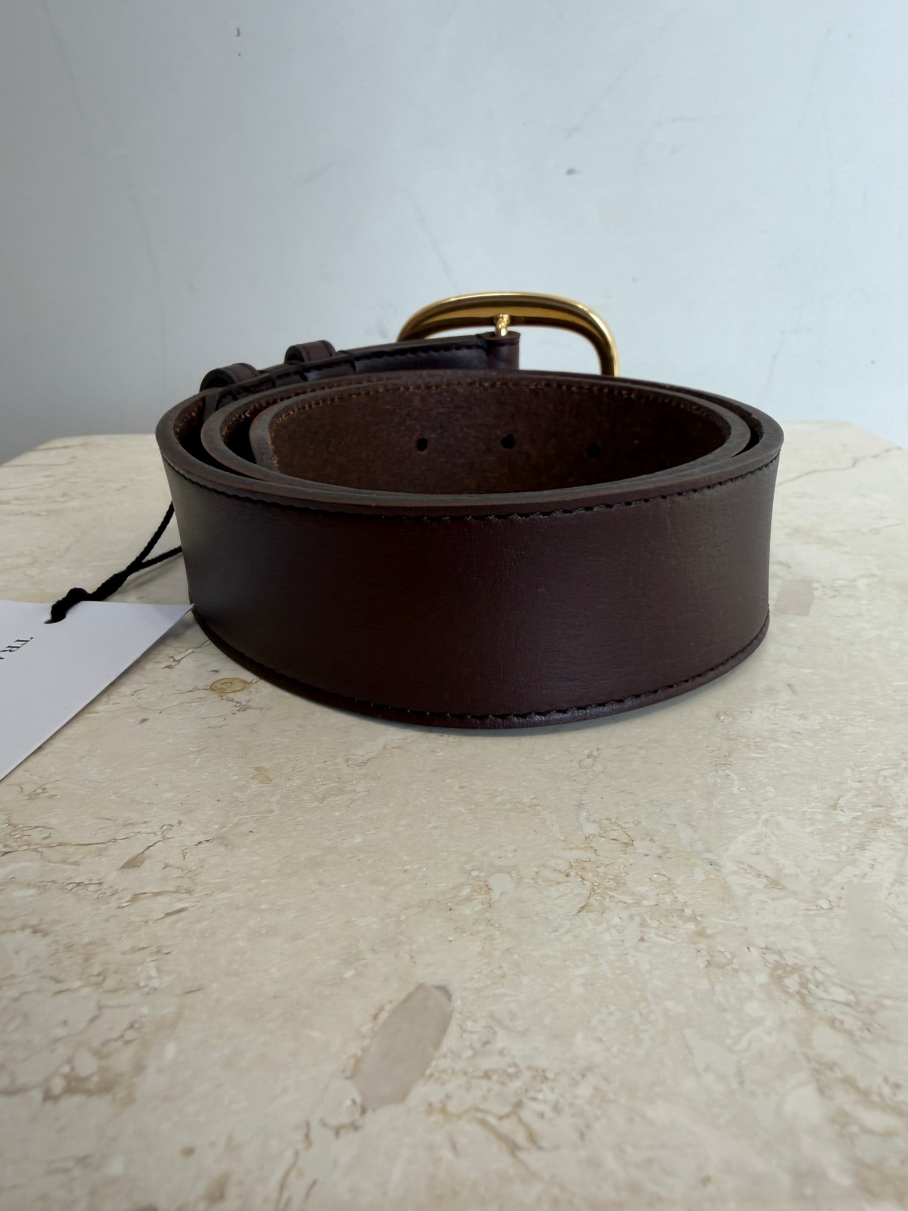 Celine Choclate Brown Leather Gold Buckle Belt, 75