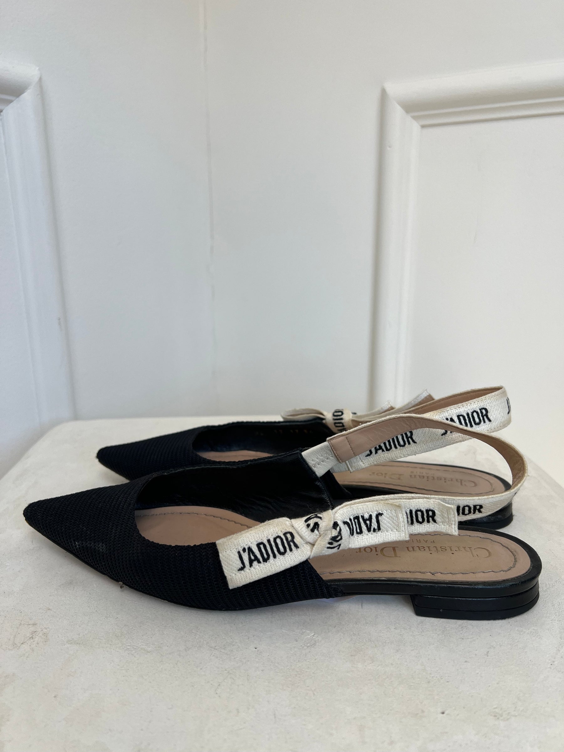 Dior Black Technical Slingback J'adior Flats, 36