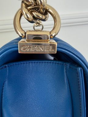 Chanel Blue Lambskin Leather Old Medium Boy Bag