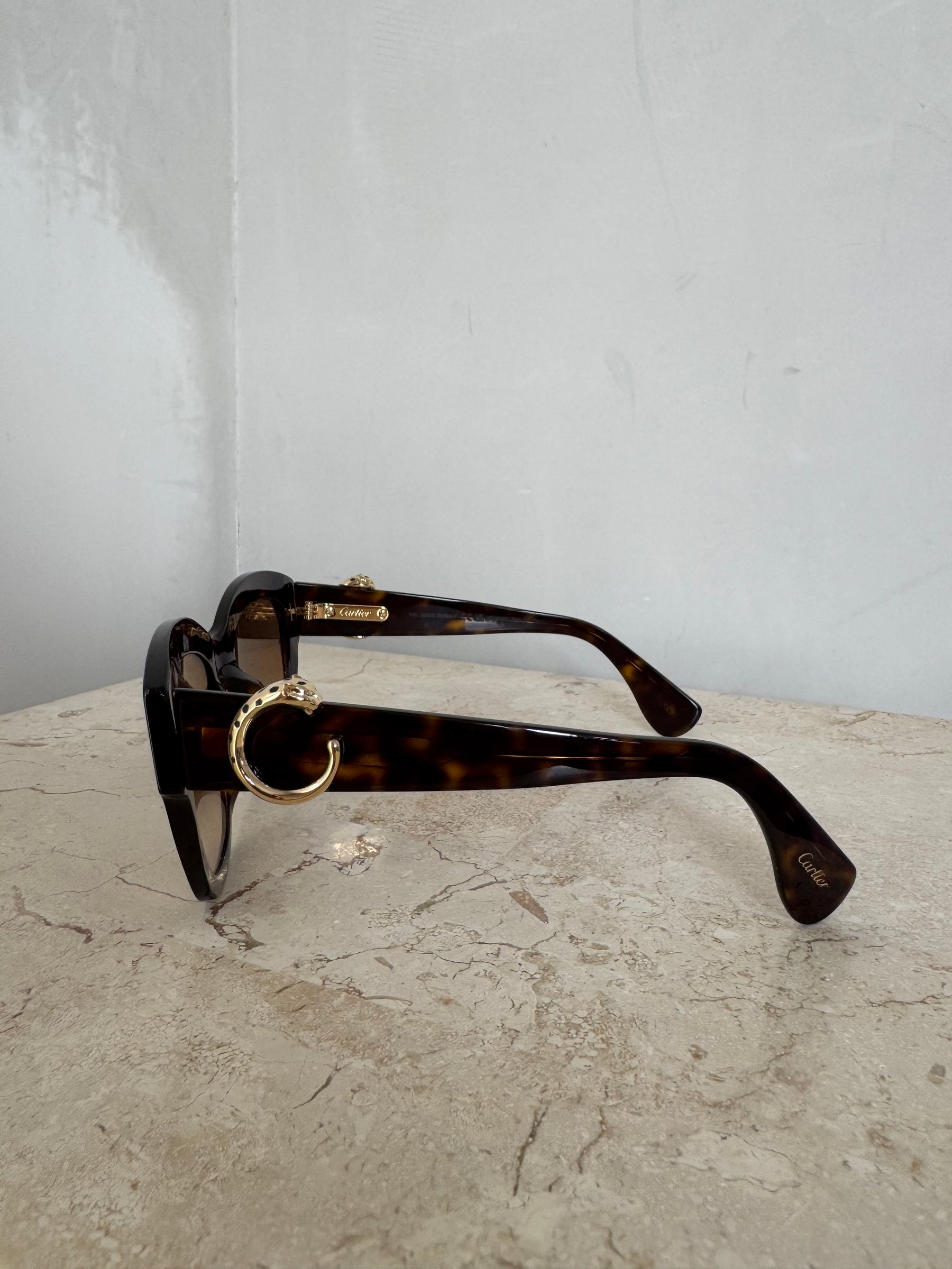Cartier Tortoiseshell Oversized Square Panthere Sunglasses