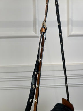 Sonia Rykiel Black Padded Tan Studded Strap Crossbody Bag