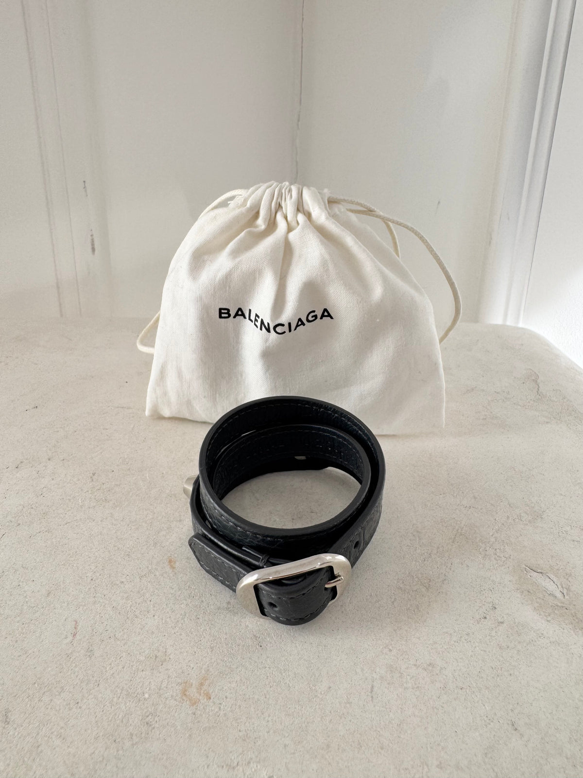 Balenciaga Charcoal Leather City Wrap Bracelet, M