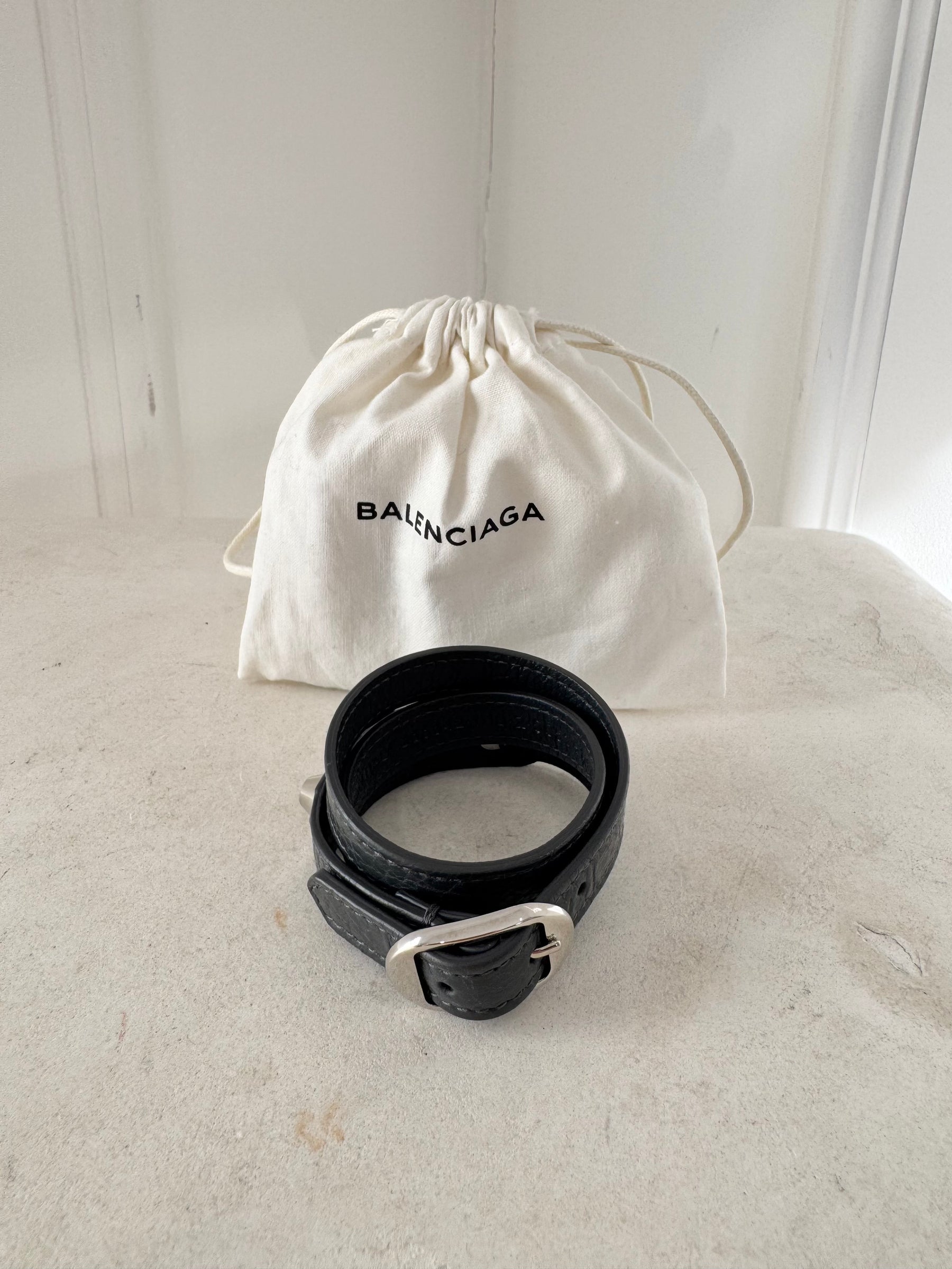 Balenciaga Charcoal Leather City Wrap Bracelet, M