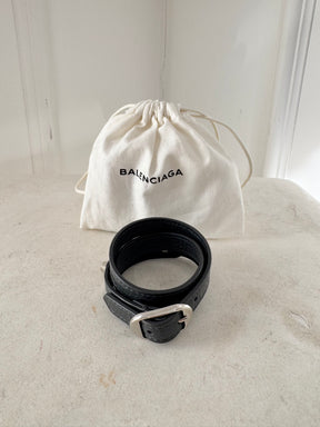 Balenciaga Charcoal Leather City Wrap Bracelet, M