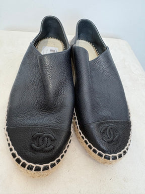 Chanel Black Leather Espadrilles, 38