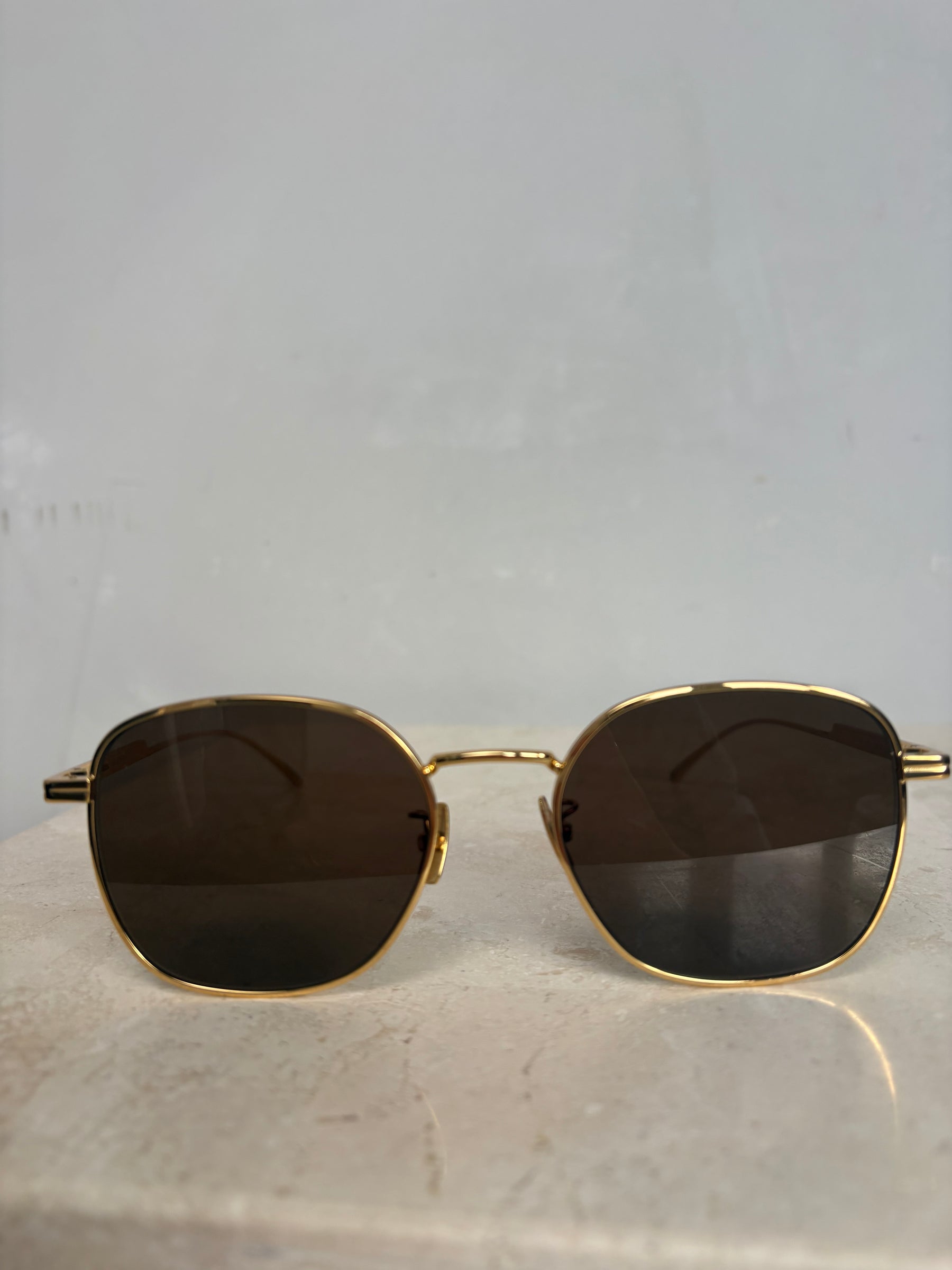 Bottega Veneta Gold Round Aviator Sunglasses