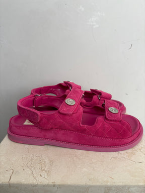 Chanel Pink Suede Quilted Dad Sandals, 40.5C