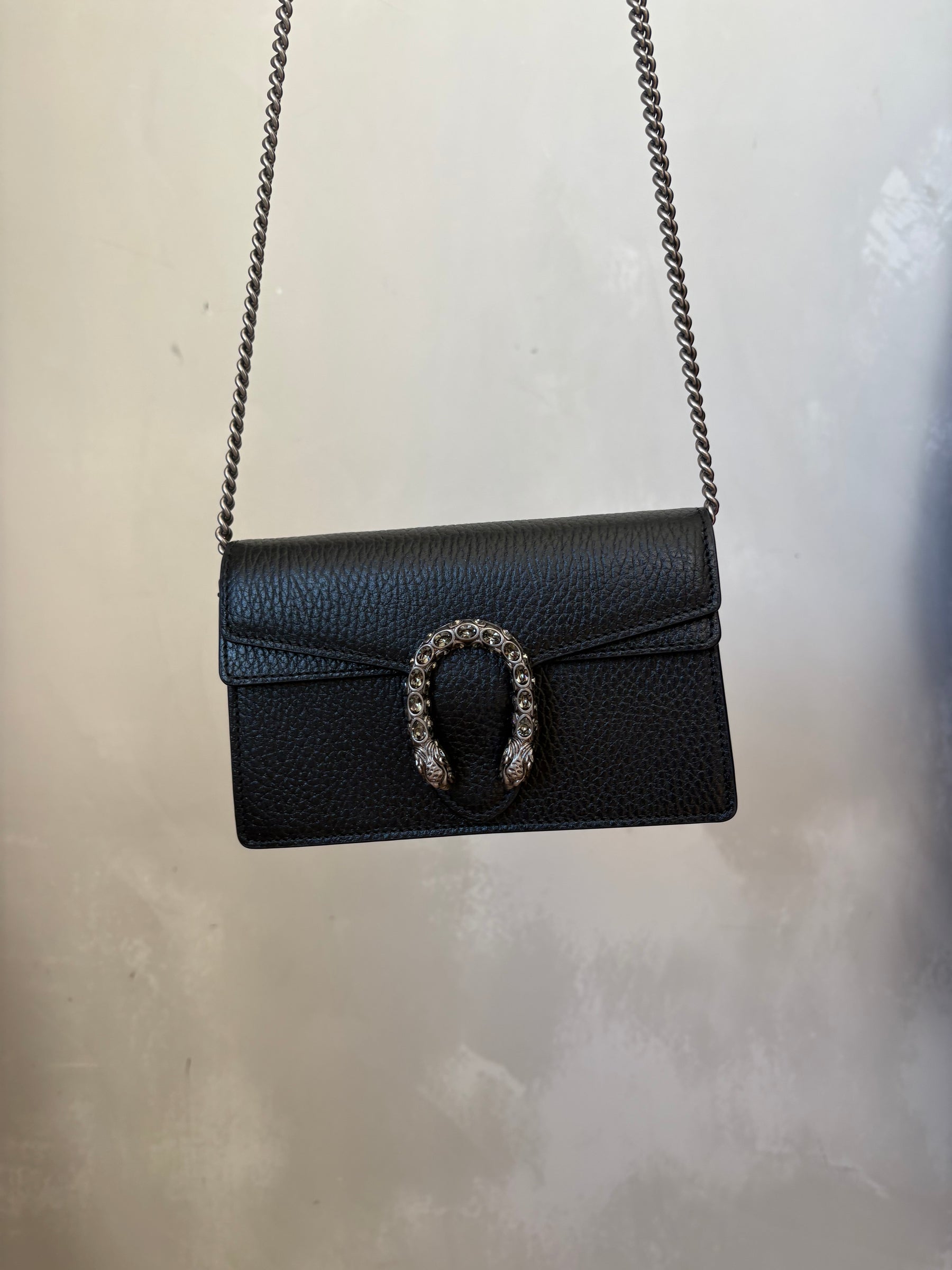 Gucci Black Leather Super Mini Dionysus Bag