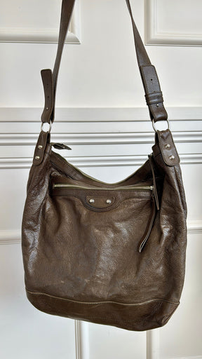 Balenciaga Dark Khaki Crossbody City Hobo Bag