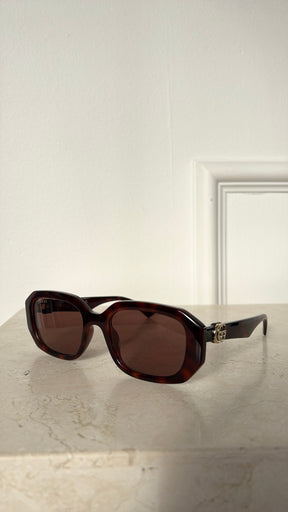 Gucci Tortoishell Slim Rectangular Sunglasses